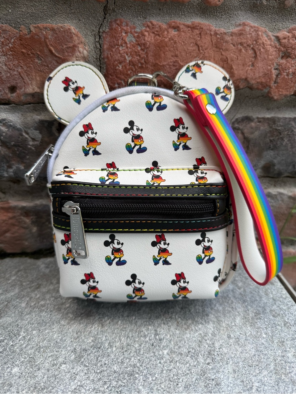 Loungefly Mickey and Minnie Wristlet/Belt Bag with Rainbow Strap